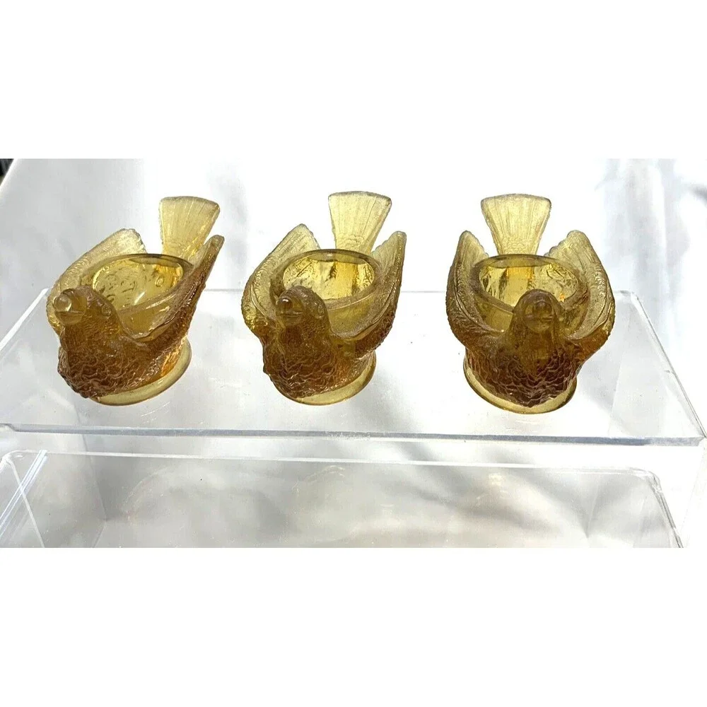 Lot of 3 McKee Glass Bird Berry Open Salt 1880-1890 3 1/2